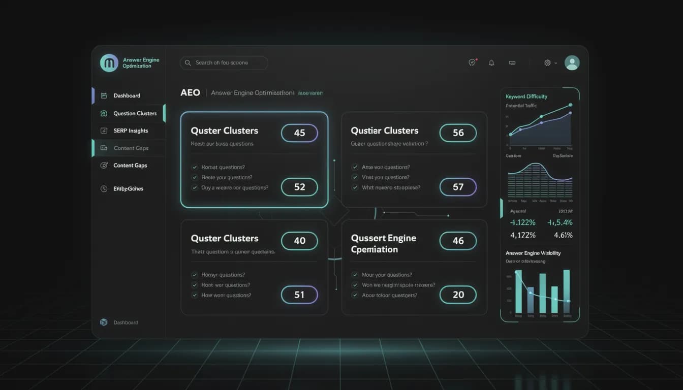 Keyword Research for AEO 2026 — hero visual showing AI answer engine keyword discovery process